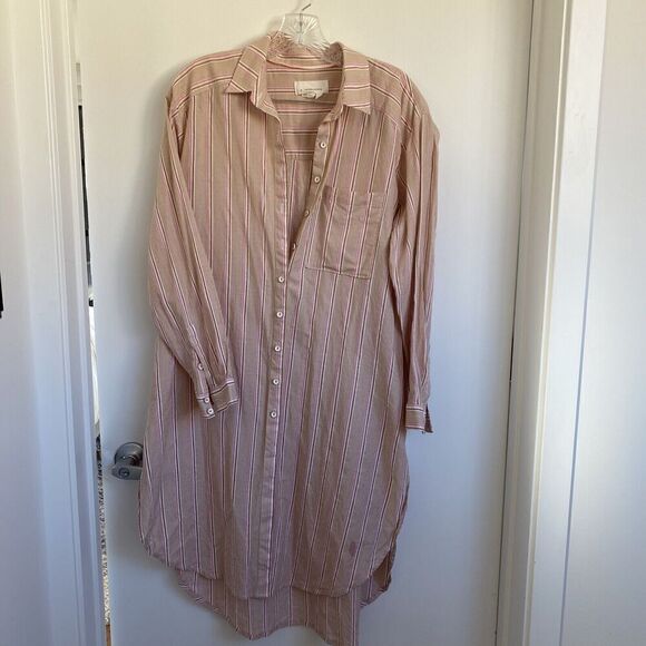 Anthropologie Long Line Cotton Shirt Cover-up Small in Neutral Motif - Picture 6 of 9
